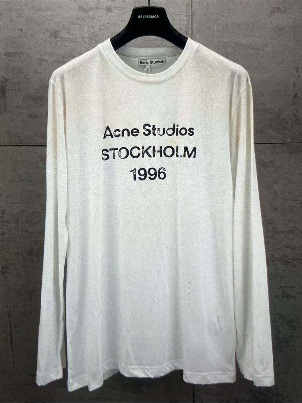 Acne Studios White Long Sleeve Tee with 'Stockholm 1996' Print